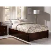 Urban Concord Queen Bed with a Flat Panel Footboard & 2 Urban Bed Drawers in Antique Walnut