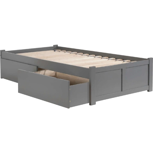 Concord Queen Platform Bed with Flat Footboard & 2 Bed Drawers in Atlantic Grey