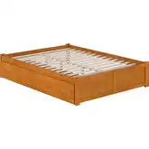 Concord Queen Platform Bed with Footboard & 2 Drawers in Light Toffee Finish Wood