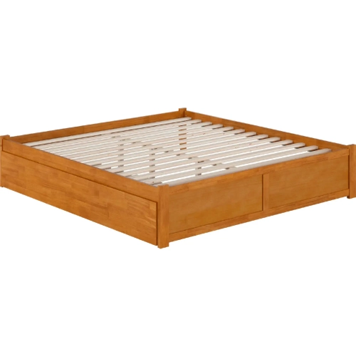 Concord King Platform Bed with Footboard & Twin XL Trundle in Light Toffee Finish Wood