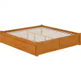 Concord King Platform Bed with Footboard & Twin XL Trundle in Light Toffee Finish Wood