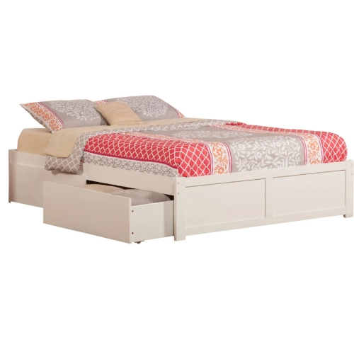 Concord King Bed with Flat Panel Footboard & 2 Urban Bed Drawers in White