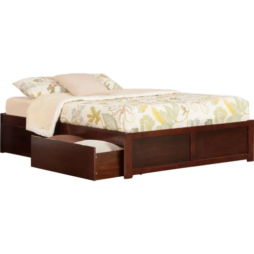 Urban Concord King Bed with Flat Panel Footboard & 2 Urban Bed Drawers in Antique Walnut