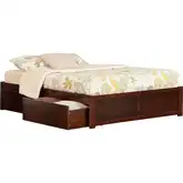 Urban Concord King Bed with Flat Panel Footboard & 2 Urban Bed Drawers in Antique Walnut