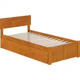 Orlando Twin XL Platform Bed with Footboard, Twin XL Trundle & Charging in Light Toffee
