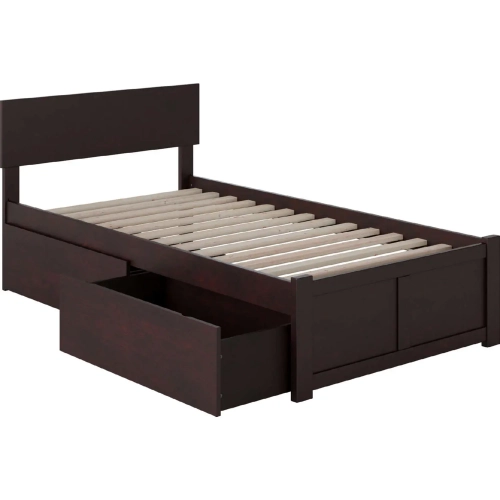 Orlando Twin XL Bed with Flat Panel Footboard & 2 Urban Bed Drawers in Espresso