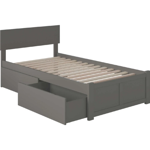 Orlando Twin XL Platform Bed with Flat Footboard & 2 Urban Drawers in Atlantic Grey
