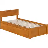 Orlando Twin XL Platform Bed with Footboard, 2 Drawers & Charging in Light Toffee