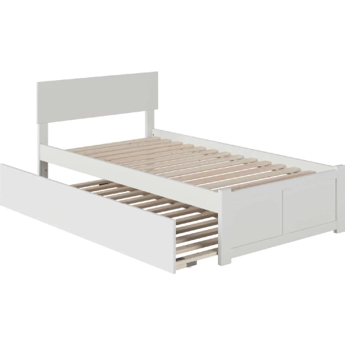 Orlando Twin Bed with Flat Panel Footboard & Urban Trundle Bed in White