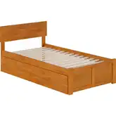 Orlando Twin Platform Bed with Footboard, Twin Trundle & Charging in Light Toffee