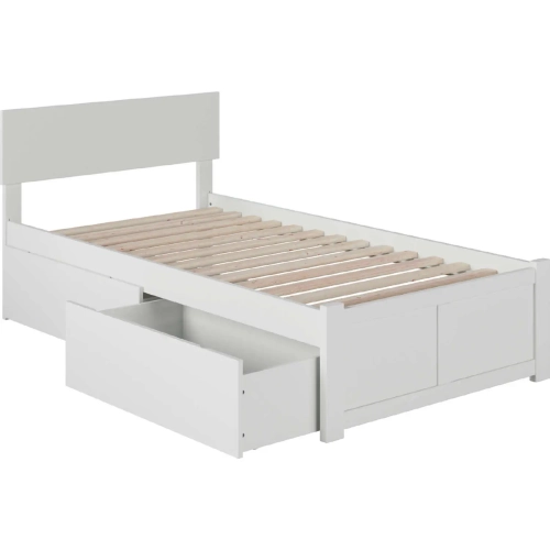 Orlando Twin Bed with Flat Panel Footboard & Urban Bed Drawers in White