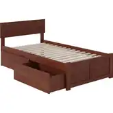 Orlando Twin Bed with Flat Panel Footboard & Urban Bed Drawers in Antique Walnut