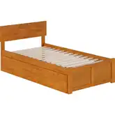 Orlando Twin Platform Bed with Footboard, 2 Drawers & Charging in Light Toffee