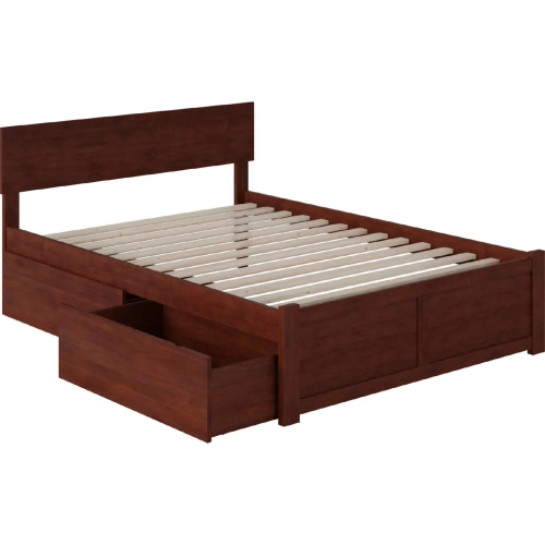 Orlando Full Bed with Flat Panel Footboard & 2 Urban Bed Drawers in Antique Walnut