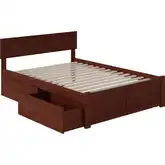 Orlando Full Bed with Flat Panel Footboard & 2 Urban Bed Drawers in Antique Walnut