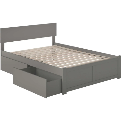 Orlando Full Platform Bed with Flat Panel Footboard & 2 Under Bed Drawers in Atlantic Grey