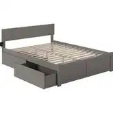Orlando Queen Platform Bed with Flat Footboard & 2 Bed Drawers in Atlantic Grey