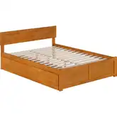Orlando Queen Platform Bed with Footboard, 2 Drawers & Charging in Light Toffee
