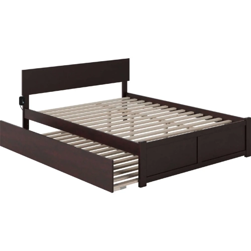 Orlando King Platform Bed with Footboard & Twin XL Trundle in Espresso Finish Wood