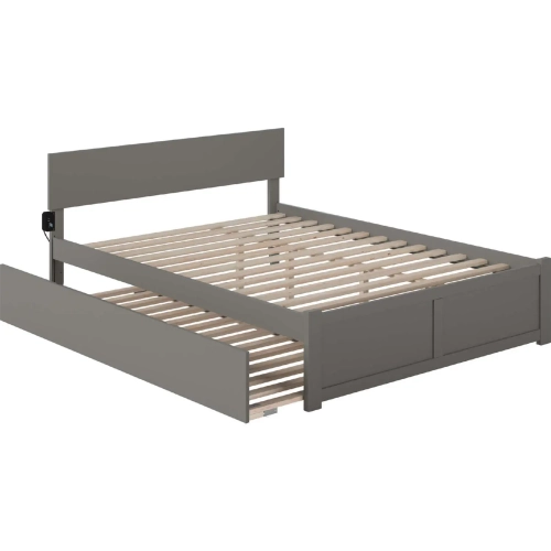 Orlando King Platform Bed with Footboard & Twin XL Trundle in Grey Finish Wood