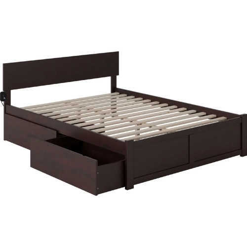 Orlando King Bed with Flat Panel Footboard & 2 Urban Bed Drawers in Espresso