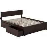 Orlando King Bed with Flat Panel Footboard & 2 Urban Bed Drawers in Espresso