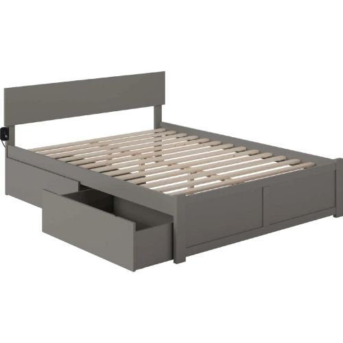 Orlando King Platform Bed with Flat Footboard & 2 Bed Drawers in Atlantic Grey