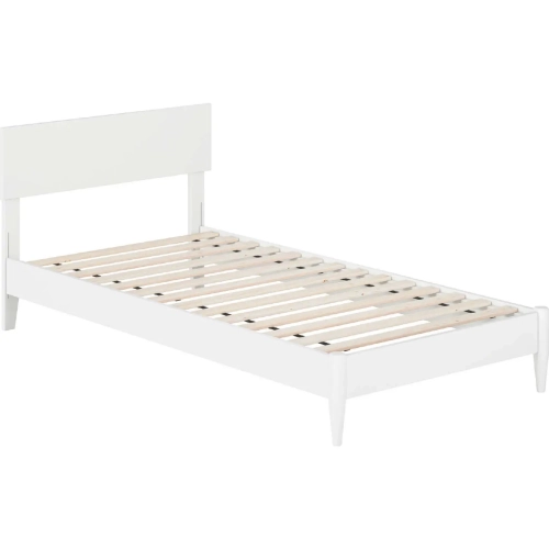 Aria Twin XL Low Profile Platform Bed with USB in White Finish Wood