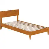 Aria Twin XL Low Profile Platform Bed with USB in Light Toffee Finish Wood