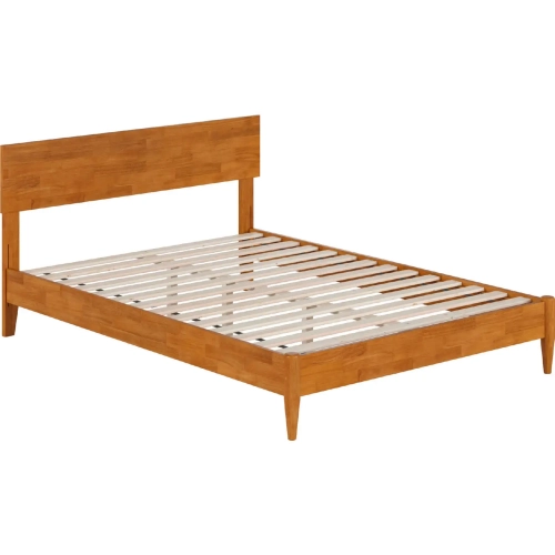Aria Full Low Profile Platform Bed with USB in Light Toffee Finish Wood