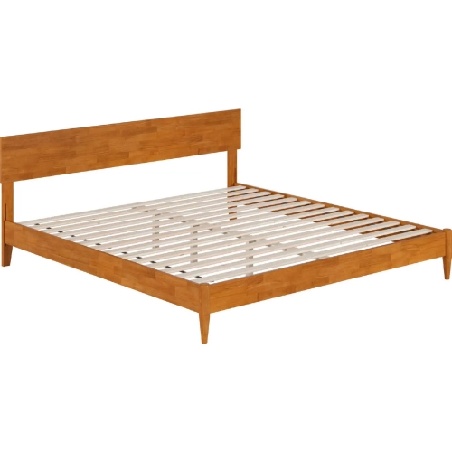 Aria King Low Profile Platform Bed with USB in Light Toffee Finish Wood