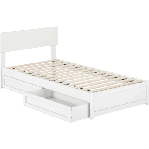 Wesley Twin XL Platform Bed with Panel Footboard, Drawers & Charging in White