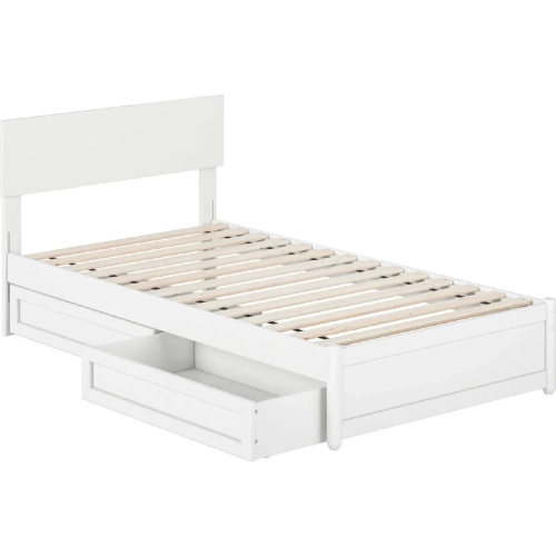 Wesley Twin Platform Bed with Panel Footboard, Drawers & Charging in White