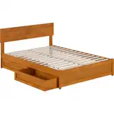 Wesley Full Platform Bed with Panel Footboard, Drawers & Charging & Charging in Light Toffee