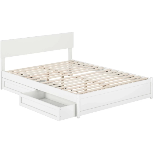 Wesley Queen Platform Bed with Panel Footboard, Drawers & Charging in White
