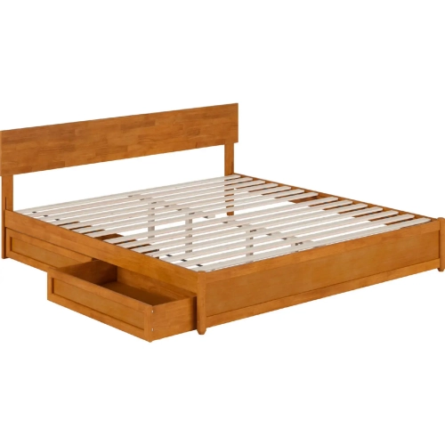 Wesley King Platform Bed with Panel Footboard, Drawers & Charging in Light Toffee