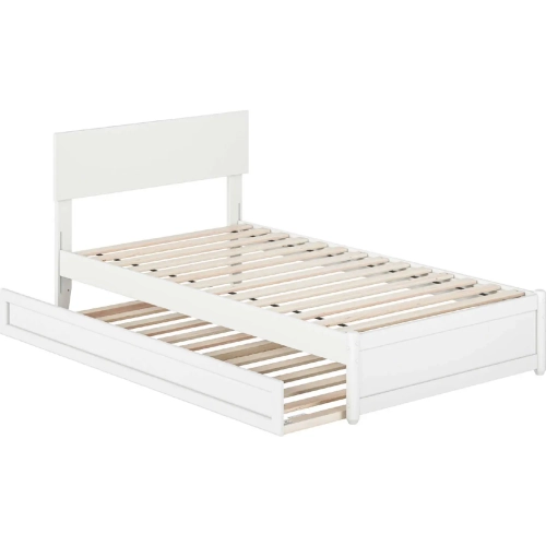 Wesley Twin Platform Bed with Panel Footboard, Twin Trundle & Charging in White
