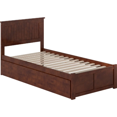 Nantucket Twin XL Platform Bed with Footboard, Twin XL Trundle & Charging in Walnut