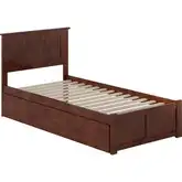 Nantucket Twin XL Platform Bed with Footboard, Twin XL Trundle & Charging in Walnut