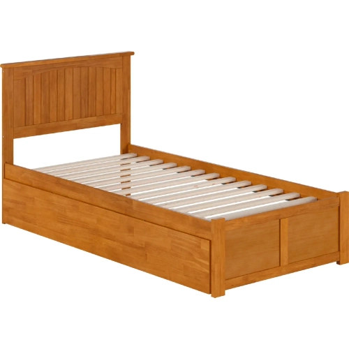 Nantucket Twin XL Platform Bed with Footboard, Twin XL Trundle & Charging in Light Toffee