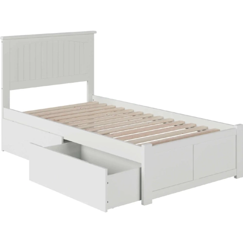 Nantucket Twin XL Bed with Flat Panel Footboard & 2 Urban Bed Drawers in White
