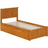 Nantucket Twin XL Platform Bed with Footboard, 2 Drawers & Charging in Light Toffee