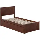 Nantucket Twin XL Platform Bed with Footboard, 2 Drawers & Charging in Walnut