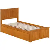 Nantucket Twin XL Platform Bed with Footboard, 2 Drawers & Charging in Light Toffee