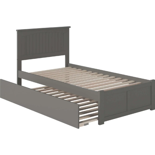 Nantucket Twin Platform Bed with Flat Footboard & Urban Trundle in Atlantic Grey