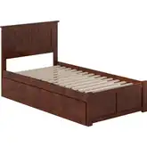 Nantucket Twin Platform Bed with Footboard, 2 Drawers & Charging in Walnut
