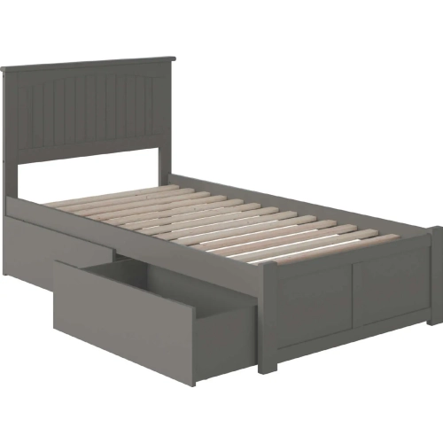 Nantucket Twin Platform Bed with Flat Footboard & 2 Urban Bed Drawers in Atlantic Grey