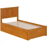 Nantucket Twin Platform Bed with Footboard, 2 Drawers & Charging in Light Toffee