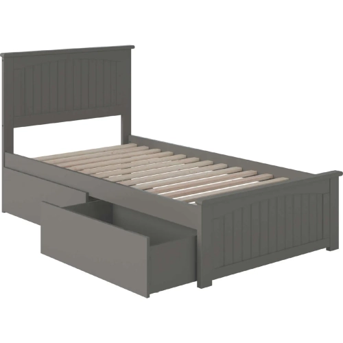 Nantucket Twin Bed with Matching Footboard & 2 Urban Bed Drawers in Atlantic Grey