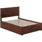 Nantucket Full Platform Bed with Footboard, Twin Trundle & Charging in Walnut